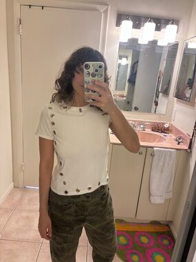 Old Navy White Short Sleeve Top with Grommet Accents